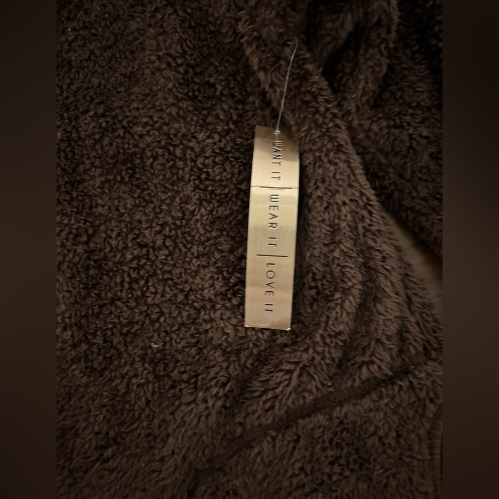 Almost Famous Cozy sherpa open front Cardigan Sweater brown size XL - Picture 4 of 5
